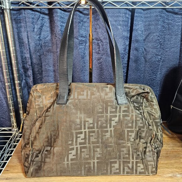 FENDI Vintage FF Zucca Shoulder Bag / Purse Nylon Leather Brown - With COA 80's - Picture 1 of 15